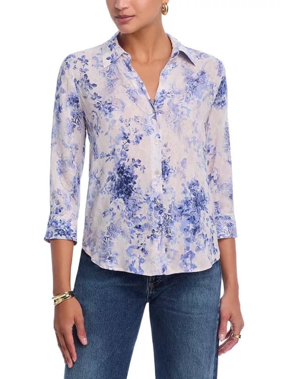 NEW! L'Agence Camille 3/4 Sleeve Blouse Ivory/Blue Watercolor Lace Small - $325